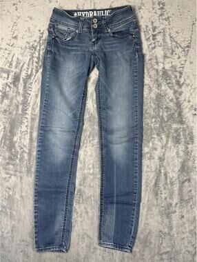 Hydraulic Skinny Jeans Women Size 5/6 Blue Bling Flap Pocket Mid Rise Denim